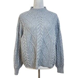 Old Navy Cable Knit Cropped Sweater Women’s M Gray Cozy Comfy Winter